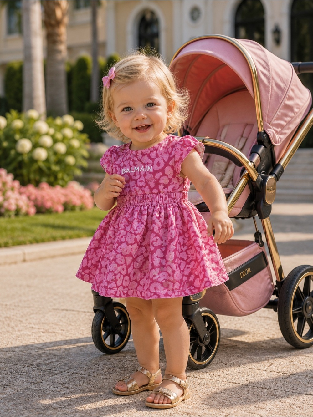 12M - Balmain Vibrant Pink Animal Print Dress